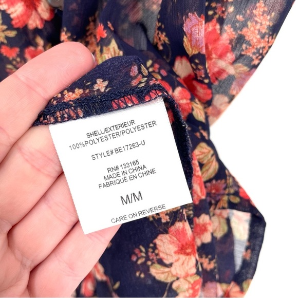 Anthropologie Everleigh Floral Tie Neck Ruffle Short Sleeve Button Blouse Top - Picture 6 of 6